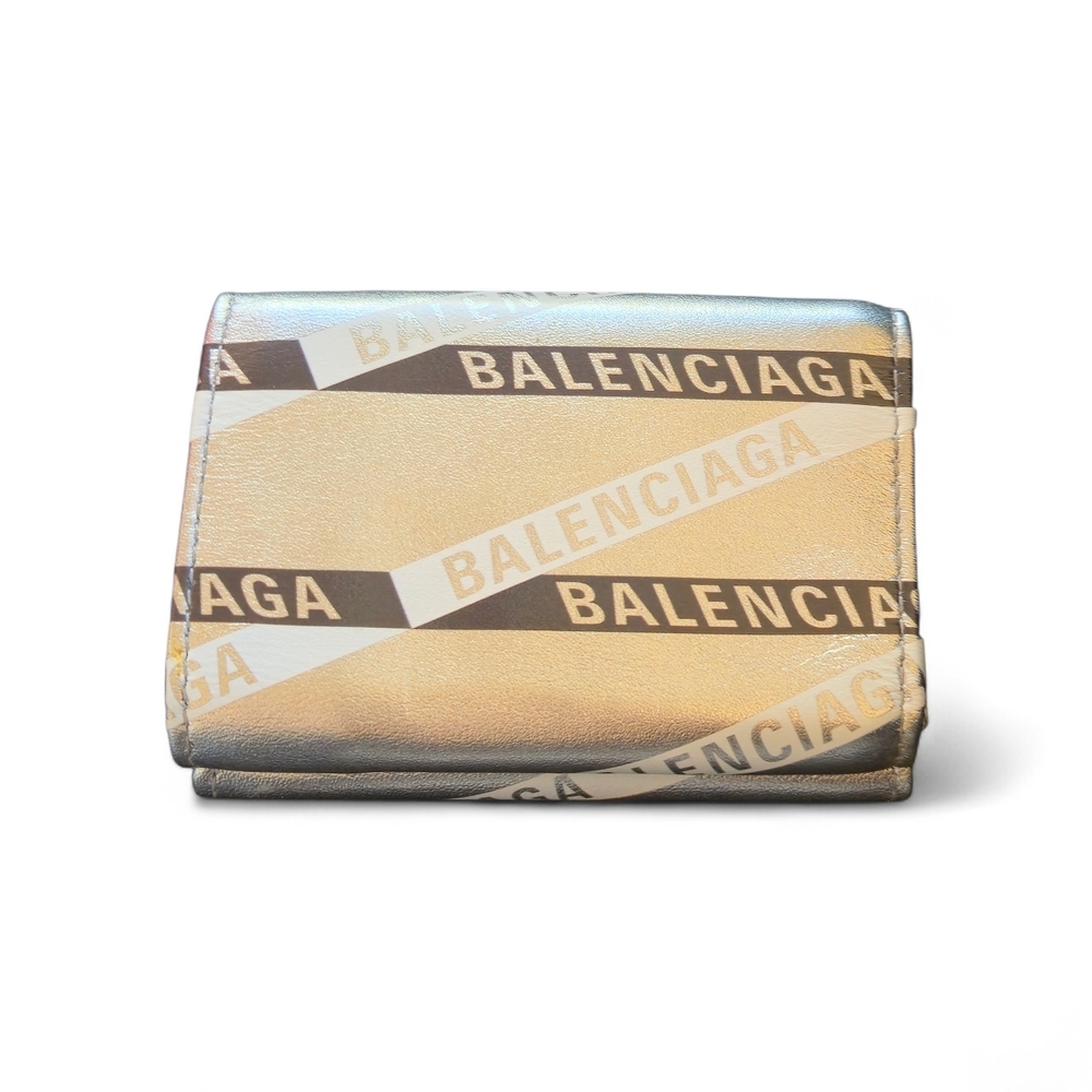 Balenciaga Metallic Silver with black and white logo print Trifold Wallet